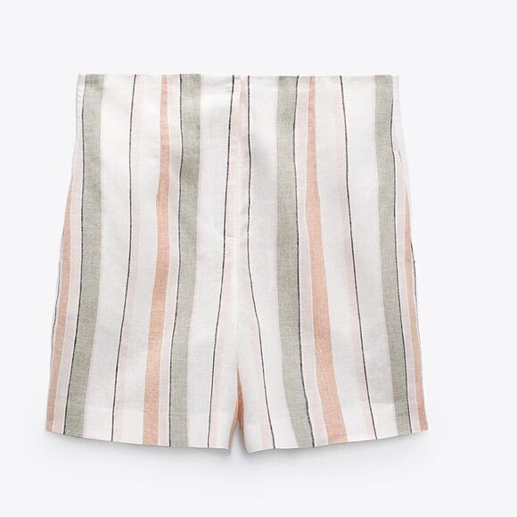 Zara LINEN BLEND STRIPED SHORTS - Picture 4 of 6
